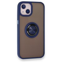 Newface iPhone 13 Kılıf Montreal Yüzüklü Silikon Kapak - Lacivert