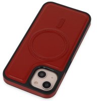 Newface iPhone 13 Kılıf Ozzi Magsafe Deri Kapak - Kırmızı