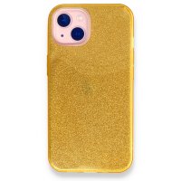 Newface iPhone 13 Kılıf Simli Katmanlı Silikon - Gold