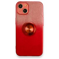 Newface iPhone 13 Kılıf Simli Yüzüklü Silikon - Kırmızı