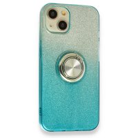 Newface iPhone 13 Kılıf Simli Yüzüklü Silikon - Mavi