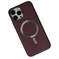 Newface iPhone 13 Pro Kılıf Coco Deri Magneticsafe Silikon - Bordo