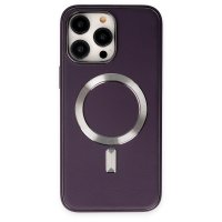 Newface iPhone 13 Pro Kılıf Coco Deri Magneticsafe Silikon - Derin Mor