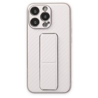 Newface iPhone 13 Pro Kılıf Coco Karbon Standlı Kapak  - Beyaz