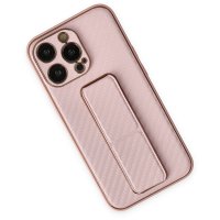 Newface iPhone 13 Pro Kılıf Coco Karbon Standlı Kapak - Pembe