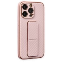 Newface iPhone 13 Pro Kılıf Coco Karbon Standlı Kapak - Pembe