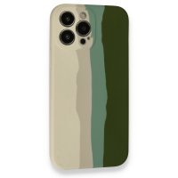 Newface iPhone 13 Pro Kılıf Ebruli Lansman Silikon - Beyaz-Yeşil