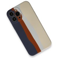 Newface iPhone 13 Pro Kılıf Ebruli Lansman Silikon - Lacivert-Krem