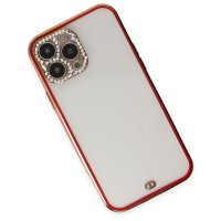 Newface iPhone 13 Pro Kılıf Liva Taşlı Silikon - Kırmızı