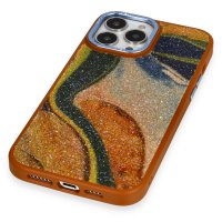 Newface iPhone 13 Pro Kılıf Moda Simli Kapak - Kahverengi