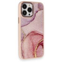 Newface iPhone 13 Pro Kılıf Moda Simli Kapak - Rose