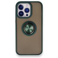 Newface iPhone 13 Pro Kılıf Montreal Yüzüklü Silikon Kapak - Yeşil