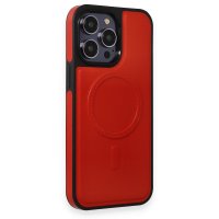 Newface iPhone 13 Pro Kılıf Ozzi Magsafe Deri Kapak - Kırmızı
