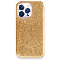 Newface iPhone 13 Pro Kılıf Simli Katmanlı Silikon - Gold
