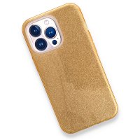 Newface iPhone 13 Pro Kılıf Simli Katmanlı Silikon - Gold