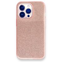 Newface iPhone 13 Pro Kılıf Simli Katmanlı Silikon - Rose