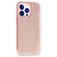 Newface iPhone 13 Pro Kılıf Simli Katmanlı Silikon - Rose