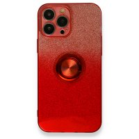 Newface iPhone 13 Pro Kılıf Simli Yüzüklü Silikon - Kırmızı