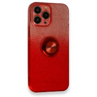 Newface iPhone 13 Pro Kılıf Simli Yüzüklü Silikon - Kırmızı