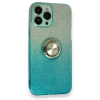 Newface iPhone 13 Pro Kılıf Simli Yüzüklü Silikon - Mavi