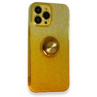 Newface iPhone 13 Pro Kılıf Simli Yüzüklü Silikon - Sarı