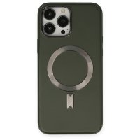 Newface iPhone 13 Pro Max Kılıf Coco Deri Magneticsafe Silikon - Haki Yeşil