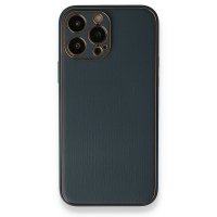 Newface iPhone 13 Pro Max Kılıf Coco Deri Silikon Kapak - Mavi