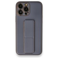 Newface iPhone 13 Pro Max Kılıf Coco Deri Standlı Kapak - Gri