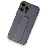 Newface iPhone 13 Pro Max Kılıf Coco Deri Standlı Kapak - Gri