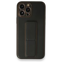 Newface iPhone 13 Pro Max Kılıf Coco Deri Standlı Kapak - Siyah