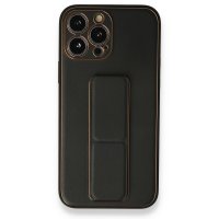 Newface iPhone 13 Pro Max Kılıf Coco Deri Standlı Kapak - Siyah