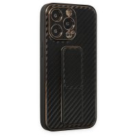 Newface iPhone 13 Pro Max Kılıf Coco Karbon Standlı Kapak  - Siyah