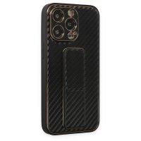 Newface iPhone 13 Pro Max Kılıf Coco Karbon Standlı Kapak - Siyah