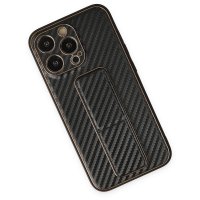 Newface iPhone 13 Pro Max Kılıf Coco Karbon Standlı Kapak - Siyah