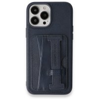 Newface iPhone 13 Pro Max Kılıf HD Deri Kartvizitli Kapak - Mavi