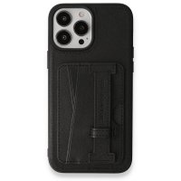 Newface iPhone 13 Pro Max Kılıf HD Deri Kartvizitli Kapak - Siyah