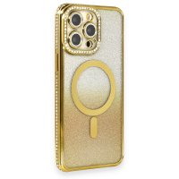 Newface iPhone 13 Pro Max Kılıf Joke Simli Magneticsafe Kılıf - Gold