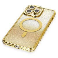 Newface iPhone 13 Pro Max Kılıf Joke Simli Magneticsafe Kılıf - Gold