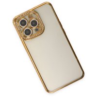 Newface iPhone 13 Pro Max Kılıf Joke Taşlı Silikon - Gold