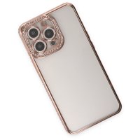 Newface iPhone 13 Pro Max Kılıf Joke Taşlı Silikon - Pembe