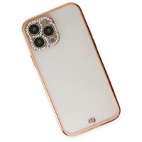 Newface iPhone 13 Pro Max Kılıf Liva Taşlı Silikon - Pembe