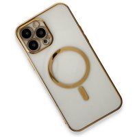 Newface iPhone 13 Pro Max Kılıf Magneticsafe Lazer Silikon - Gold