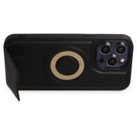 Newface iPhone 13 Pro Max Kılıf Merkür Magneticsafe Standlı Kapak - Siyah