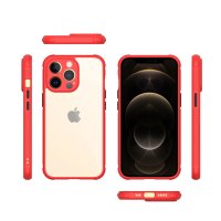 Newface iPhone 13 Pro Max Kılıf Miami Şeffaf Silikon  - Kırmızı