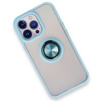 Newface iPhone 13 Pro Max Kılıf Montreal Yüzüklü Silikon Kapak - Buz Mavi