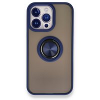 Newface iPhone 13 Pro Max Kılıf Montreal Yüzüklü Silikon Kapak - Lacivert