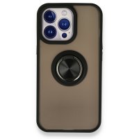 Newface iPhone 13 Pro Max Kılıf Montreal Yüzüklü Silikon Kapak - Siyah