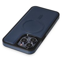 Newface iPhone 13 Pro Max Kılıf Ozzi Magsafe Deri Kapak - Lacivert