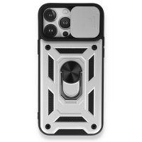 Newface iPhone 13 Pro Max Kılıf Pars Lens Yüzüklü Silikon - Gümüş