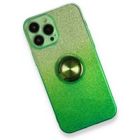 Newface iPhone 13 Pro Max Kılıf Simli Yüzüklü Silikon - Yeşil